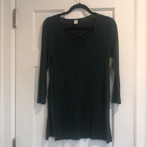 Long Sleeve V-Neck Green Tunic Shirt